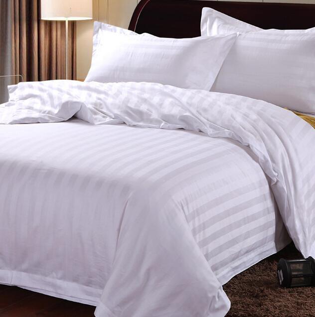 Luxury Hotel Quality Cotton Satin Stripe Fitted Sheet - White - Double Size (200x180cm) Deep Pocket
