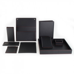 Business Black Lichee Grain PU Leather Set 9pcs set
