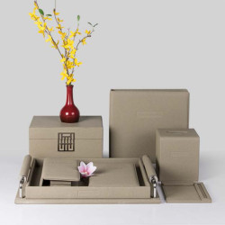 Chinese Design Elegant Beige Hotel PU Leather Set