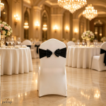 Spandex Chair Sashes with Satin Double Bows Washable Reusable Chair Bands for Wedding Party Event Decoration Spandex Chair Sashes with Satin Double Bows Washable Reusable Chair Bands for Wedding Party Event Decoration