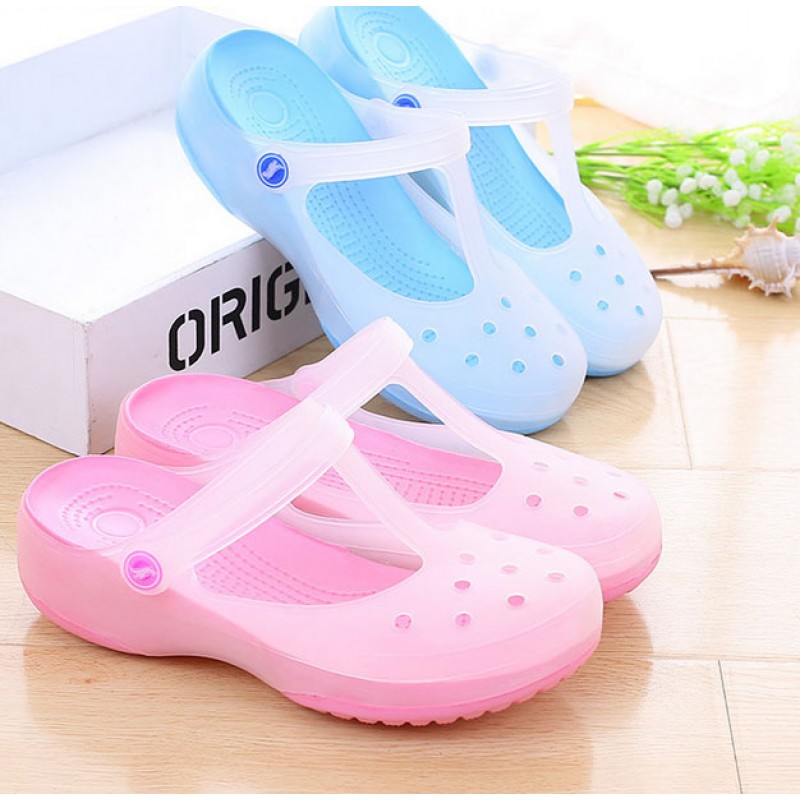 light blue and pink crocs